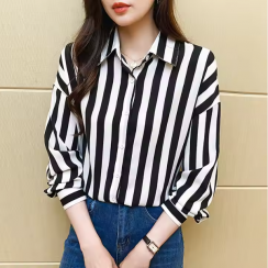 3Pcs Womens Long Sleeve Striped Shirt