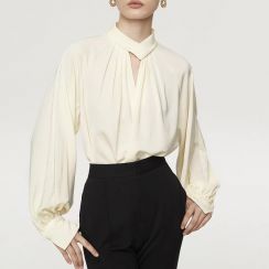 3Pcs French Standing Collar Lantern Sleeve Shirt