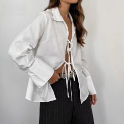 2Pcs Womens Fall Fashion Tie Shirt