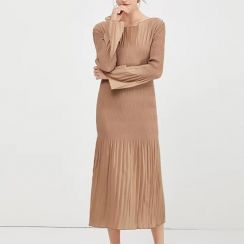 8Pcs Solid Color Flared Sleeve Pleated Dress