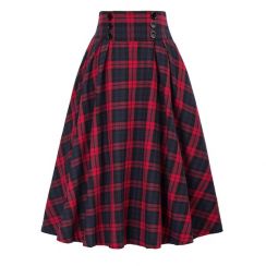 4Pcs Vintage A line Printed Mid Length Plaid Skirt