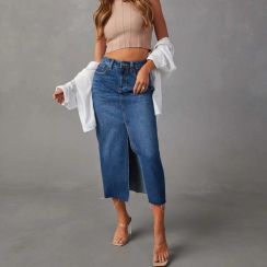 2Pcs Womens Split Denim Skirt