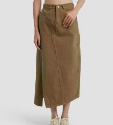 Womens Vintage Side Split Denim Long Skirt
