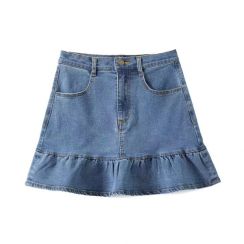 5Pcs Womens New Fashion Ruffled Denim Skirt