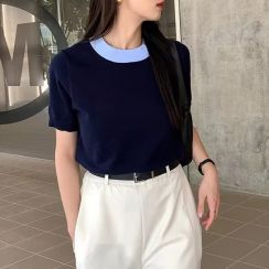 2Pcs Simple Casual Knit Short Sleeve Top